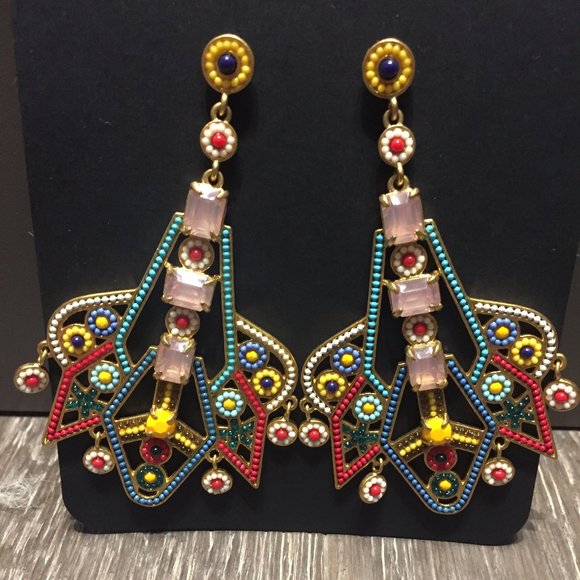 ⭐Host Pick⭐ J.Crew multicolor bead & stone chandelier earrings - NWOT - Picture 4 of 5